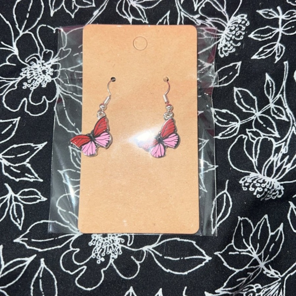 Red and Pink Butterfly Earrings